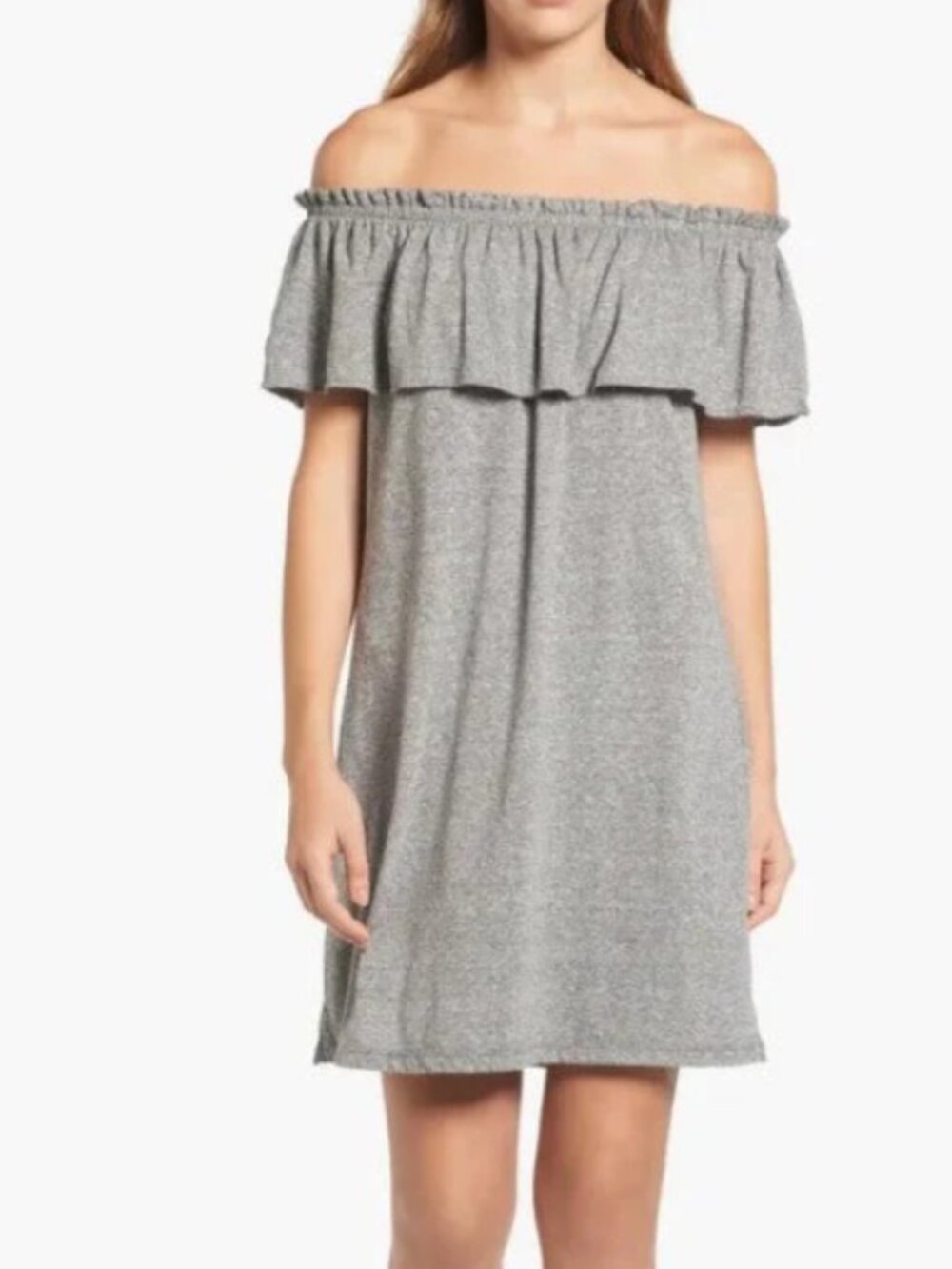 Current/Elliott Gray Off Shoulder Mini Dress Ruffle Stretch Jersey Small - 1